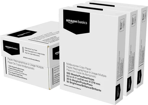 Vista 15 de Amazon Basics - Papel para impresora multiusos, 20 libras, 8.5 x 11 pulgadas, 1 resma (500 hojas), blanco, luminosidad 92 GE