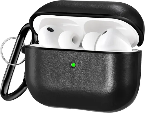 Vista 12 de V-MORO Compatible con Airpods Pro 2 Funda de Cuero Genuino AirPod Pro 2ª Generación Hombres [LED Frontal Visible] Fundas Protectoras de Cuero Negro