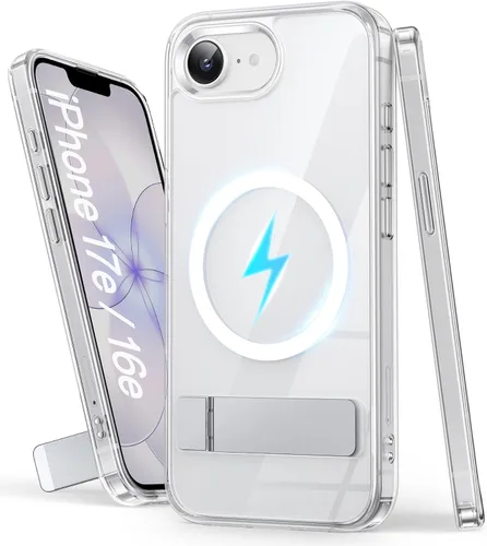 Vista 17 de Funda para iPhone 16e, Compatible con MagSafe y Soporte Integrado, Caída de Grado Militar, Mate Rugoso Resistente a Golpes Translúcido de Metal