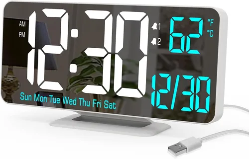 Vista 7 de KOSUMOSU Reloj de Escritorio 6.7 pulgadas Reloj Despertador Digital Negro con Alarma Dual, Atenuación, Fecha, Día de la Semana, Temperatura, 12h