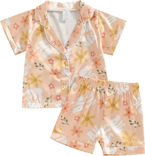 Vista 79 de Conjunto de pijama de manga larga con botones para niña pequeña, conjunto de ropa de dormir
