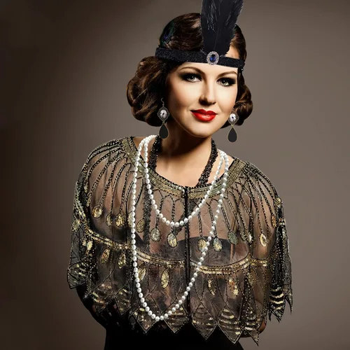 Vista 6 de PLULON 8 Pcs 1920s Flapper Accessories Set for Women, Great Gatsby Dresses Sequin Shawl Wraps Roaring 20s Dresses for Party