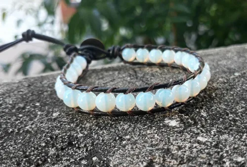 Vista 2 de Opal leather bracelets,gemstone bracelets,men bracelets,women bracelets,beaded bracelets
