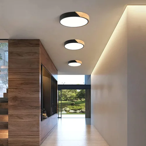 Vista 7 de Lámpara de techo LED de madera de montaje empotrado, 3CCT 3000K-6500K moderna negra cerca de las luminarias del techo, lámpara de techo redonda