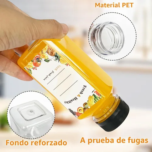 Vista 7 de 36 unidades de botellas de plástico de 8 onzas con tapas, botellas de jugo con tapas, recipientes reutilizables transparentes para bebidas a granel