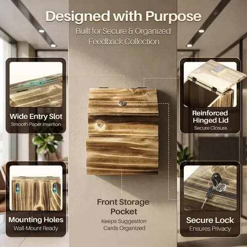 Vista 6 de Flexzion Caja de sugerencias de madera con cerradura de llave, montada en la pared o de pie con cerradura de boleta de oración con cerradura