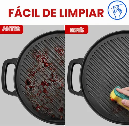 Vista 7 de GGC Plancha reversible de hierro fundido para estufa, sartén redonda de 12
