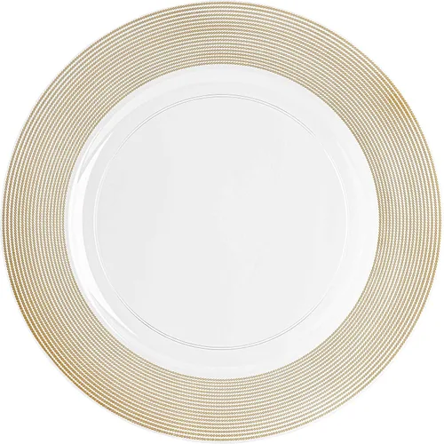 Vista 43 de PARTY BARGAINS Placas de carga de 13 pulgadas, paquete de 4, borde dorado transparente, cargadores desechables resistentes para comedor elegante Un