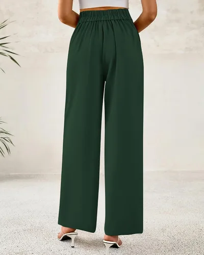 Vista 3 de BTFBM Pantalones de vestir de pierna ancha para mujer, trajes casuales de Verde oscuro