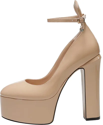 Vista 4 de PAZUZE Zapatos de tacón alto para mujer, sexy, elegante, con plataforma y punta cuadrada, 9.5