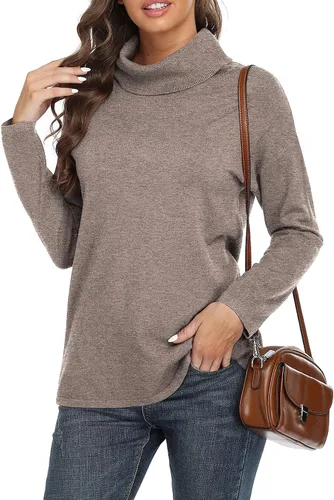 Vista 5 de VIISHOW Suéter de cuello alto para mujer, de manga larga, acogedor, cálido, casual, ligero, suave, sin botones
