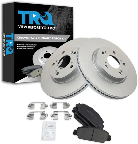 Vista 183 de TRQ Juego de pastillas de freno delantero y rotores con revestimiento de cerámica compatible con Jeep Compass Patriot 2017