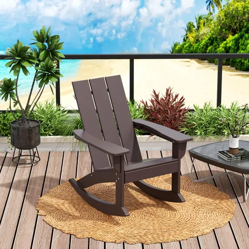 Vista 42 de WO Home Furniture Silla Mecedora de Patio Moderna para Exteriores HDPE Resistente a UV y Clima (Negro)