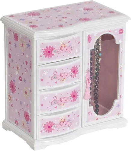 Vista 2 de Mele & Co. Caja para guardar joyería con forma de armario, con margaritas y brillos