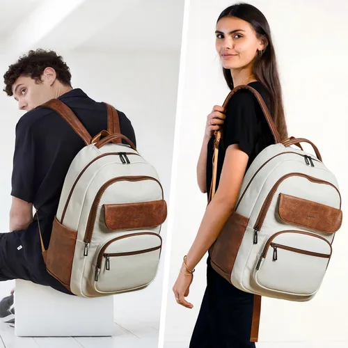 Vista 2 de Leresas Mochila de 37L para mujeres y hombres, bolsa de profesor, mochila de viaje de trabajo, mochila de cuero vegano para computadora portátil