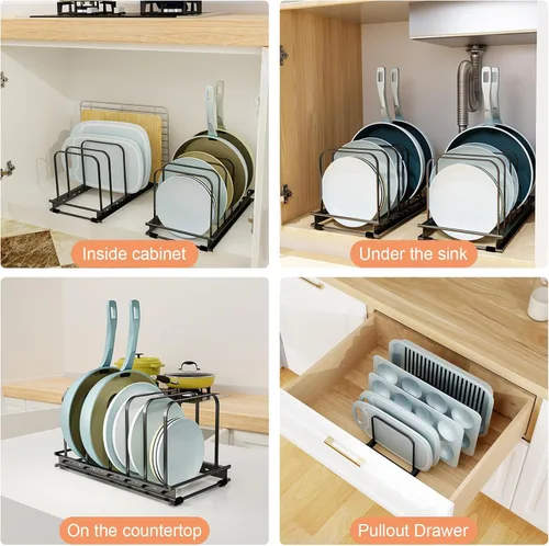 Vista 5 de Organizador de tabla de corte, paquete de 1 soporte ajustable para utensilios de hornear para gabinete y encimera, estante de metal con 7 ranuras