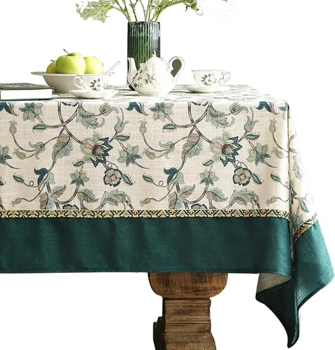 Vista 47 de [Usado] patdrea Mantel largo de lino de diseño verde para mesa rectangular, mantel vintage transpirable con patrón de frutas amarillas, funda