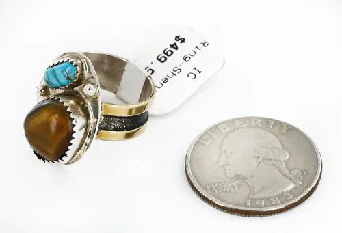 Vista 4 de $500Retail etiqueta 12KT oro Filled Plata Hecho a mano auténtica fabricado por shenan begay Navajo Turquesa y ojo de tigre naturales Nativos