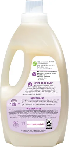 Vista 3 de Better Life Detergente líquido para ropa, detergente concentrado natural, resistente a la suciedad, pomelo enebro alimentado por plantas, 64 cargas