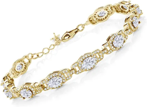 Vista 15 de Gem Stone King Oval Halo Gemstone Tennis Bracelet Nano Esmeralda