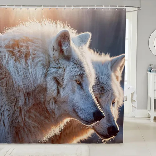Vista 8 de Homewish Cortina de ducha de oso polar para niños, adultos, juego de cortina de baño de nieve y hielo, cortinas naturales impermeables