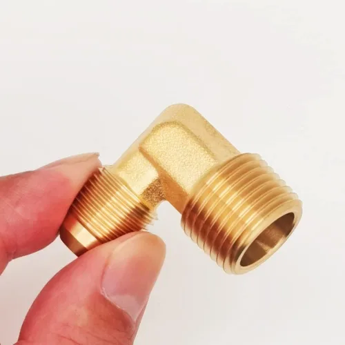 Vista 2 de HQMPC Accesorios de latón Flare Codo de latón 3/8 "Flare x 1/2 "NPT Tubo de latón Adaptador de codo de 90 grados 2PCS