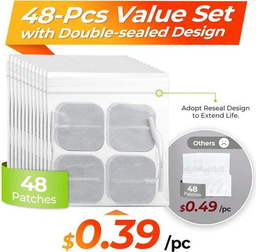 Vista 3 de AUVON TENS - Almohadillas de electrodo de 2 x 2 pulgadas, paquete de 48 unidades, almohadillas reutilizables sin látex con autoadhesión mejorada