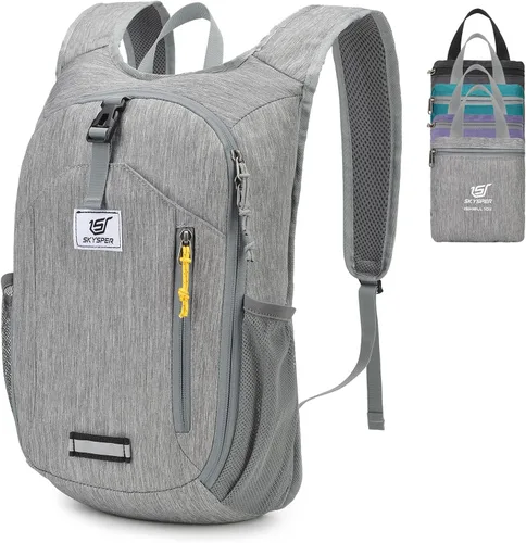 Vista 7 de SKYSPER Mochila de senderismo de 10 litros, pequeña mochila de senderismo plegable y ligera, paquete de día de viaje para mujeres y hombres (cian)