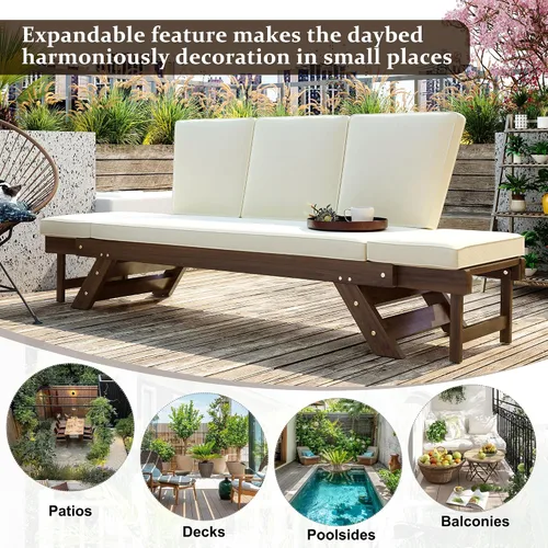 Vista 5 de Harper & Bright Designs Sofá convertible para exteriores con reposabrazos ajustable, sofá de madera maciza para patio con cojines, acabado Acabado
