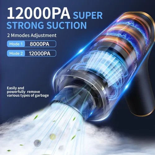 Vista 2 de Aspiradora de mano portátil inalámbrica para automóvil, 12000 PA, mini aspiradora de alta potencia y plumero de aire, aspiradora de mano 4 en 1