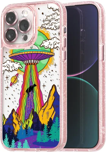 Vista 45 de Compatible para iPhone 13 Funda Bonita Estética - Funda para Teléfono Rosa con Purpurina con Protector de Cámara - Diseño de Cubierta