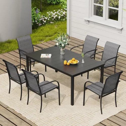 Vista 44 de VICLLAX Juego de 2 sillas de patio pequeñas para exteriores, juego de sillas apilables para patio y mesa de comedor cuadrada para porche delantero