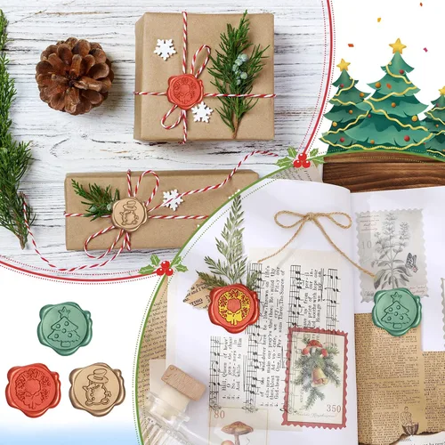 Vista 4 de 60 Pieces Christmas Wax Seal Stickers Vintage Envelope Seal Stickers Self Adhesive Wax Seals for Invitations Present Packing Greeting Cards Party