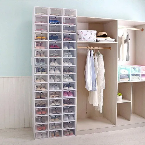 Vista 2 de TFCFL Caja de zapatos, juego de 20 organizadores de almacenamiento de zapatos de plástico apilable para el hogar, caja transparente para zapatos