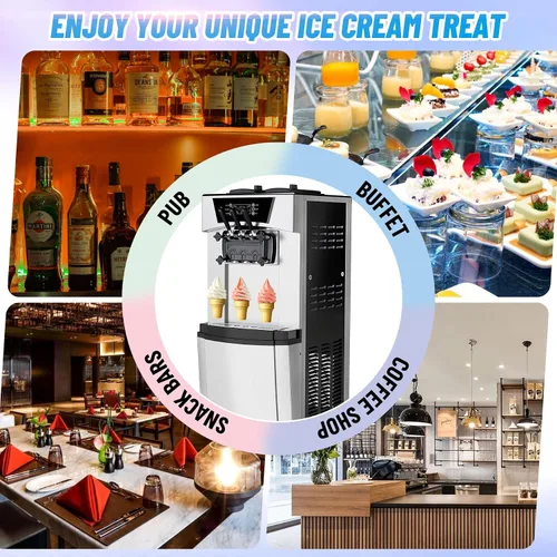 Vista 7 de Takywep 2200W Commercial Soft Serve Ice Cream Machine – 3 Flavors – 5.8-8 Gal/Hr – Vertical Stainless Steel Maker – LCD Touch Panel – Auto Clean
