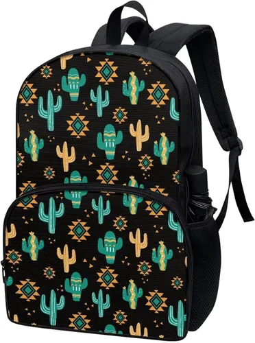 Vista 2 de Parprinty Novedosa mochila para niños y niñas, cómoda mochila acolchada ligera de 17 pulgadas, bonita mochila escolar, Cactus azteca tribal D