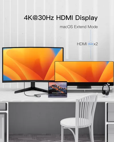 Vista 6 de Estación de acoplamiento Micro USB C Dual HDMI Monitor FORIDA USB C a USB Hub con 1 Gbps Ethernet 100W Power Delivery Lector de tarjetas Micro SD