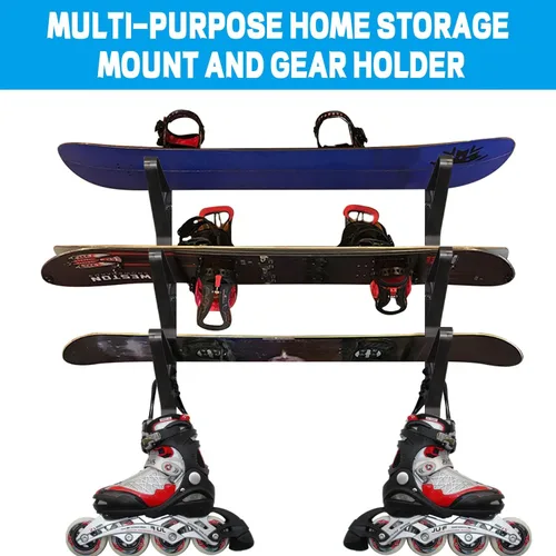 Vista 3 de Poskad Estante de exhibición de montaje en pared para snowboard, capas de almacenamiento ajustables para ahorro de espacio, almacenamiento de tablas