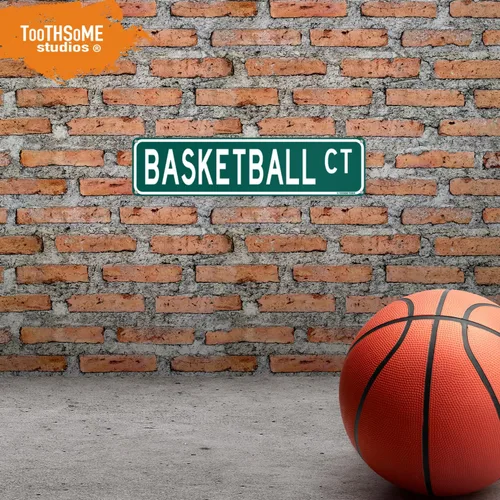 Vista 2 de Letrero divertido de calle para cancha de baloncesto, 16 x 4 pulgadas, sala de juegos, decoración de cueva para hombre (BasketballStreet)
