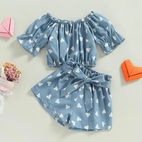 Vista 2 de Conjunto de 2 piezas de ropa con volantes y cuello halter floral para niños pequeños