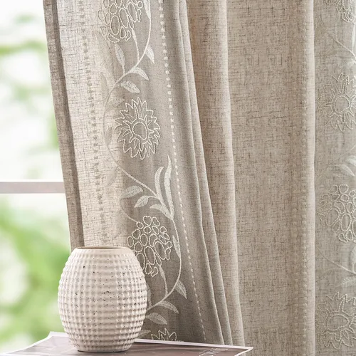 Vista 19 de jinchan Cortinas de lino floral marfil para sala de estar 84" pestaña