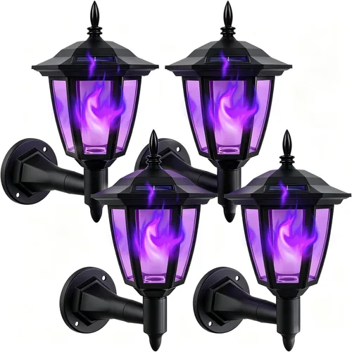 Vista 11 de Dynaming - Paquete de 2 linternas de llama solar de pared para exteriores, luces de pared montadas en la pared con energía solar, luces LED de llama