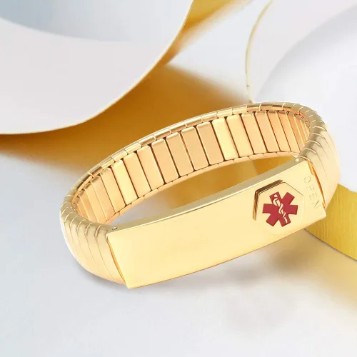 Vista 3 de Pulsera de alerta médica para hombres y mujeres, pulsera de identificación médica ajustable ajustable de acero inoxidable para diabetes, alergias