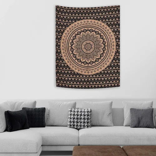 Vista 3 de ANJANIYA - Tapiz para colgar en la pared, diseño de mandala, nuevo sombreado dorado, decoración de dormitorio, metálico, hippy, arte de muro