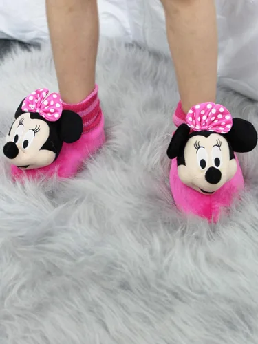 Vista 3 de Minnie Mouse Disney - Pantuflas de felpa 3D Minnie Head para niñas pequeñas