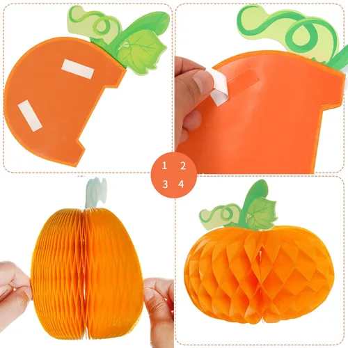 Vista 3 de Sucrain 12 calabazas de panal 3D de calabaza de papel de seda para Halloween, fiesta de Acción de Gracias, suministros de festival de otoño (naranja)