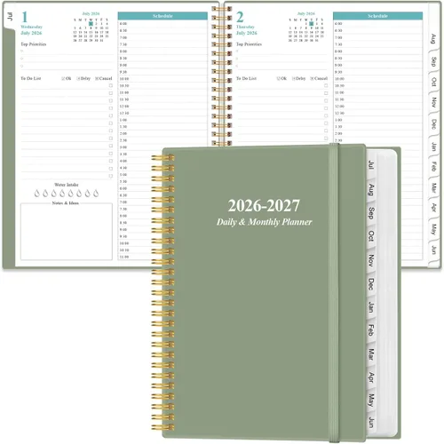 Vista 25 de Agenda diaria y mensual 2026-2027, una página por día, agenda diaria de julio de 2026 a junio de 2027, agenda 2026-2027 con 12 pestañas mensuales