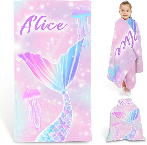 Vista 9 de Toallas de playa personalizadas de flamenco para niños y adultos, toalla de playa con nombre personalizado para niños y niñas, toalla de baño