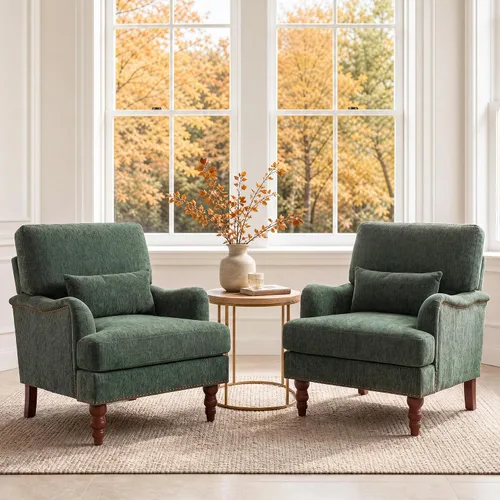 Vista 34 de Mid-Century - Silla decorativa moderna con almohada lumbar, color gris Chenille Gris Claro