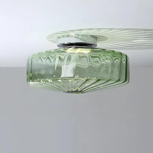 Vista 12 de Lámpara de techo empotrada LED vintage en vidrio amarillo para pasillo - Luz de techo estilo mitad de siglo con pantalla de vidrio acanalada